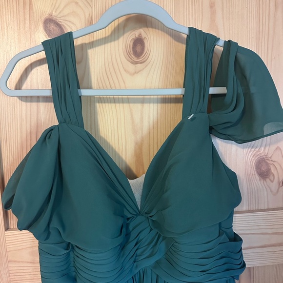 Azazie Peacock A-Line Off the Shoulder Stretch Satin Dress Size Large‎ - Picture 4 of 9